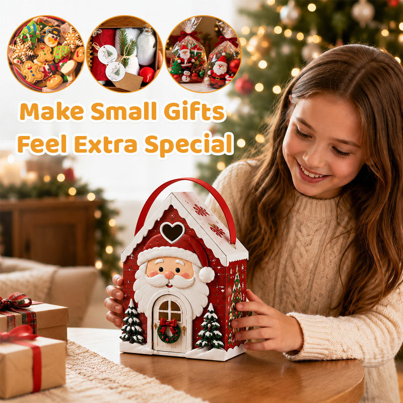 🏠🎄 "Christmas Cottage" Gift Box with Handle — 5 festive designs, house‑shaped packaging with carrying handle