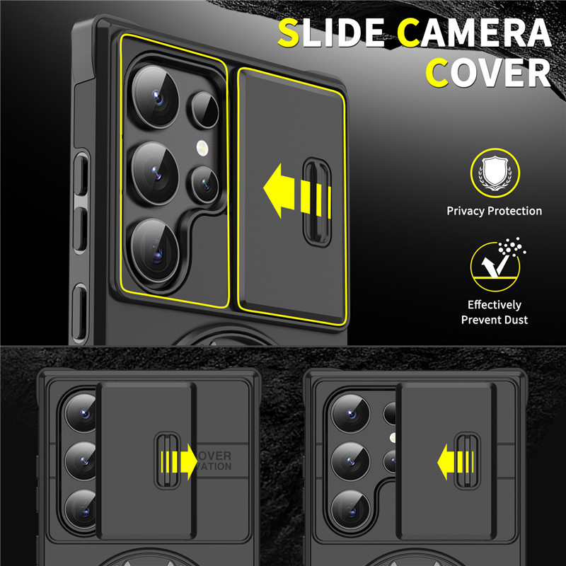 Galaxy S Series Armor Case 🛡️ Sliding Camera Protector & 360° Ring Stand 🧲 Magnetic Compatibility