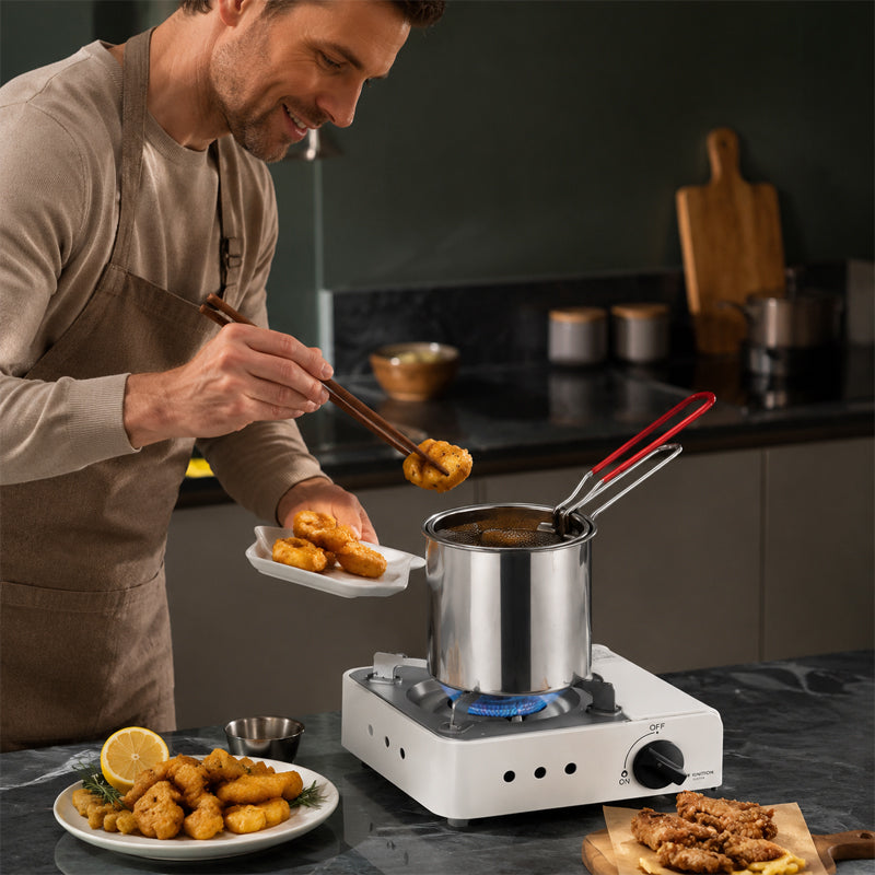 🍟 Mini Deep Fryer Pot Made of 304 Stainless Steel with Drain Basket