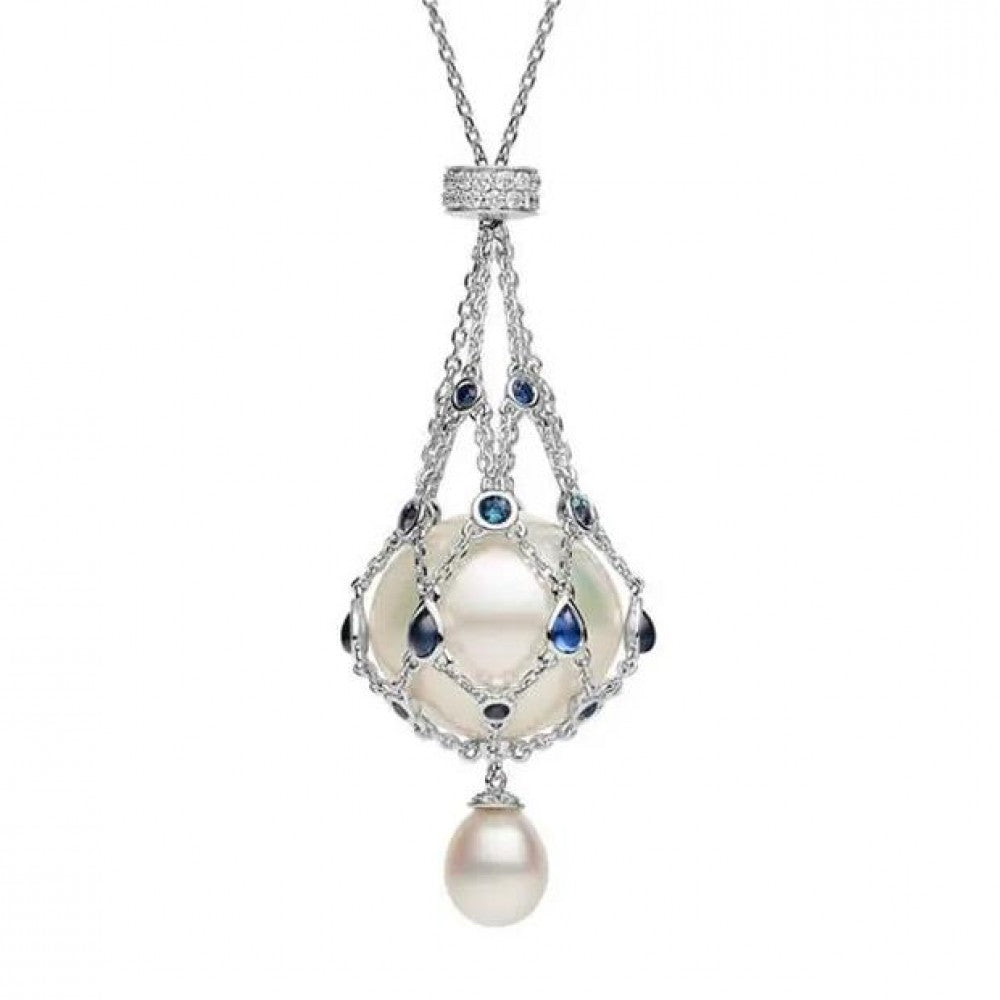 ✨14.0-15.0 mm Freshwater Pearl & Blue Gemstone Lavalier Pendan💎