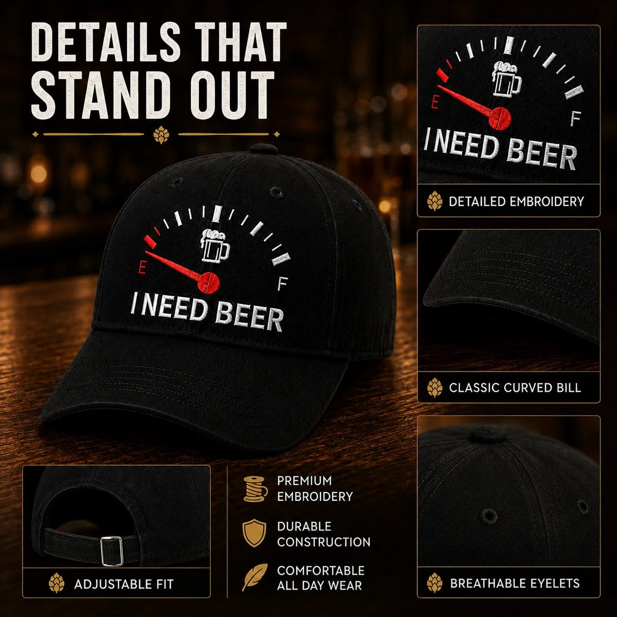 🔥LAST DAY 50% OFF - 🍺 ‘I NEED BEER’ Embroidered Baseball Cap – Unisex Novelty Cap 🧢