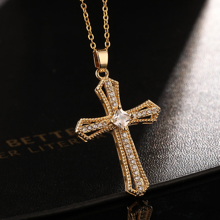 ✨Vintage punk cross necklace with cubic zirconia✨