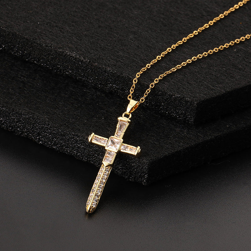 ✨Vintage punk cross necklace with cubic zirconia✨