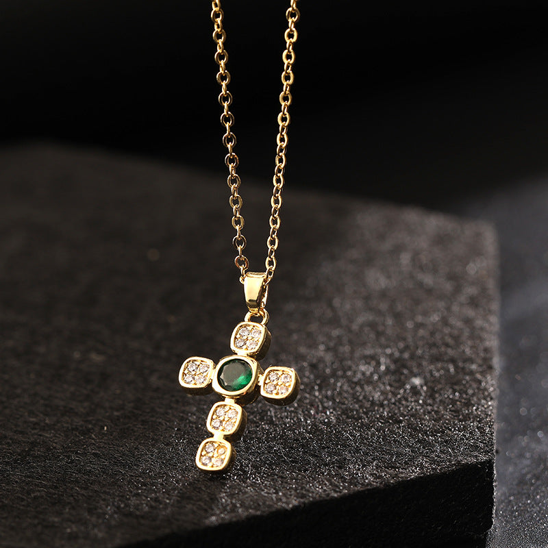 ✨Vintage punk cross necklace with cubic zirconia✨