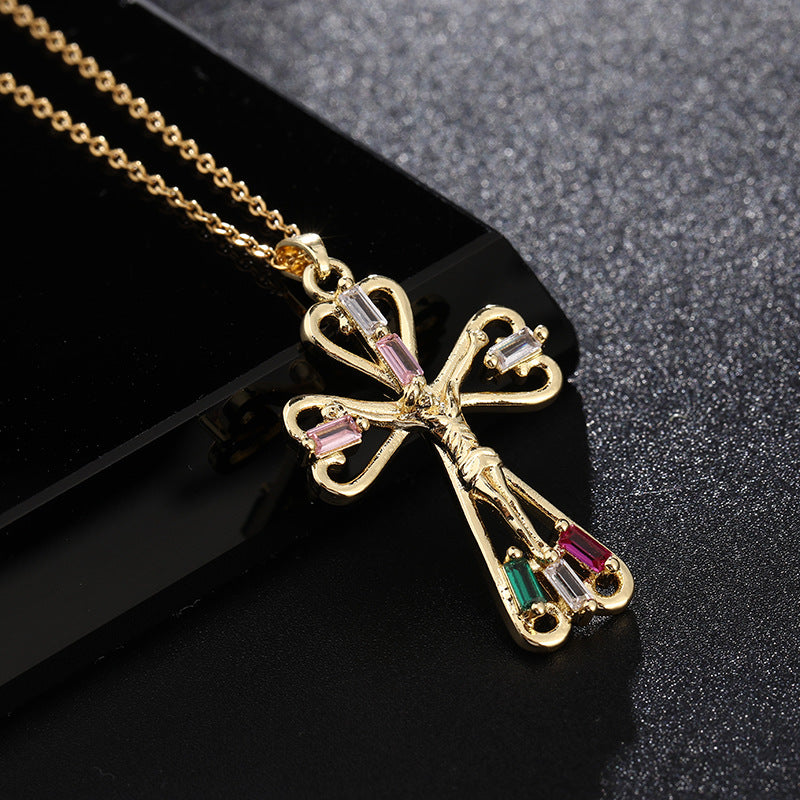 ✨Vintage punk cross necklace with cubic zirconia✨