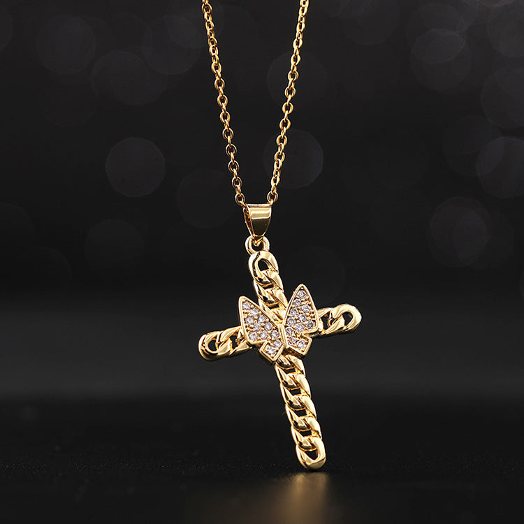 ✨Vintage punk cross necklace with cubic zirconia✨