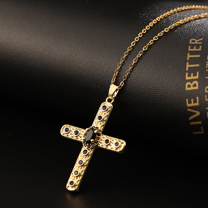✨Vintage punk cross necklace with cubic zirconia✨