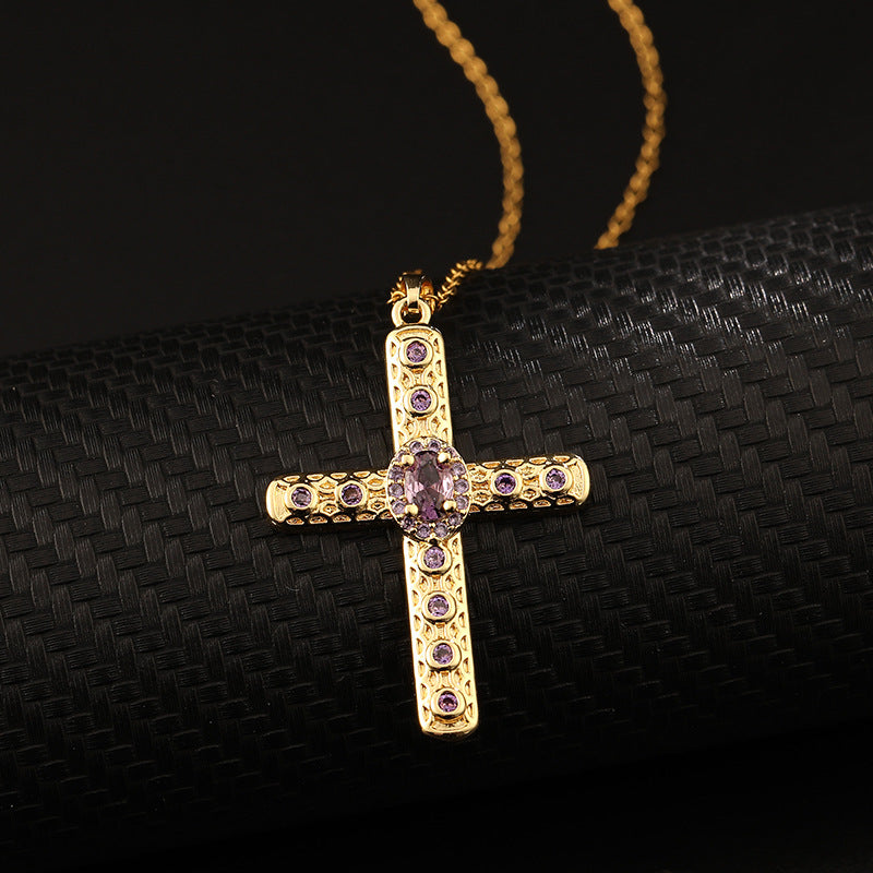 ✨Vintage punk cross necklace with cubic zirconia✨