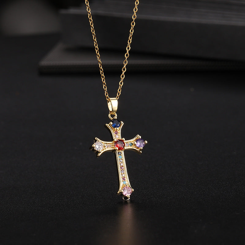 ✨Vintage punk cross necklace with cubic zirconia✨