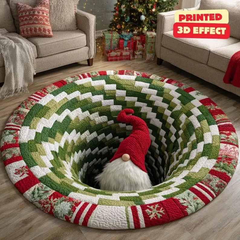 🌀 3D Illusion Christmas Rug 🎄 | Round, Non-Slip & Washable | Eye-Catching Home Decor ✨