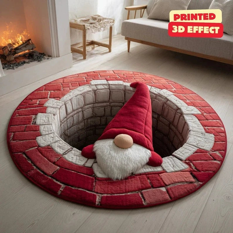🌀 3D Illusion Christmas Rug 🎄 | Round, Non-Slip & Washable | Eye-Catching Home Decor ✨