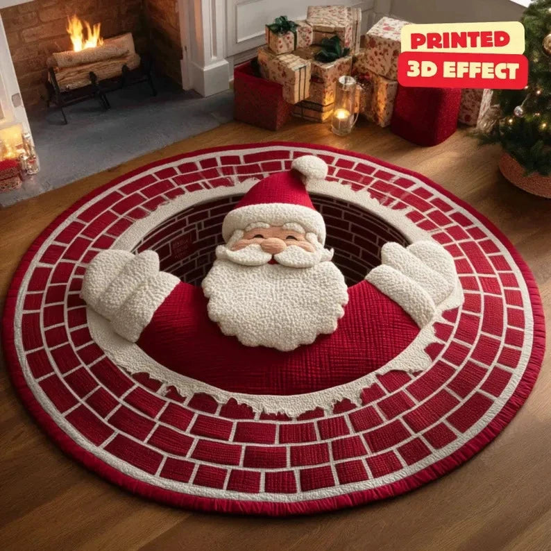 🌀 3D Illusion Christmas Rug 🎄 | Round, Non-Slip & Washable | Eye-Catching Home Decor ✨