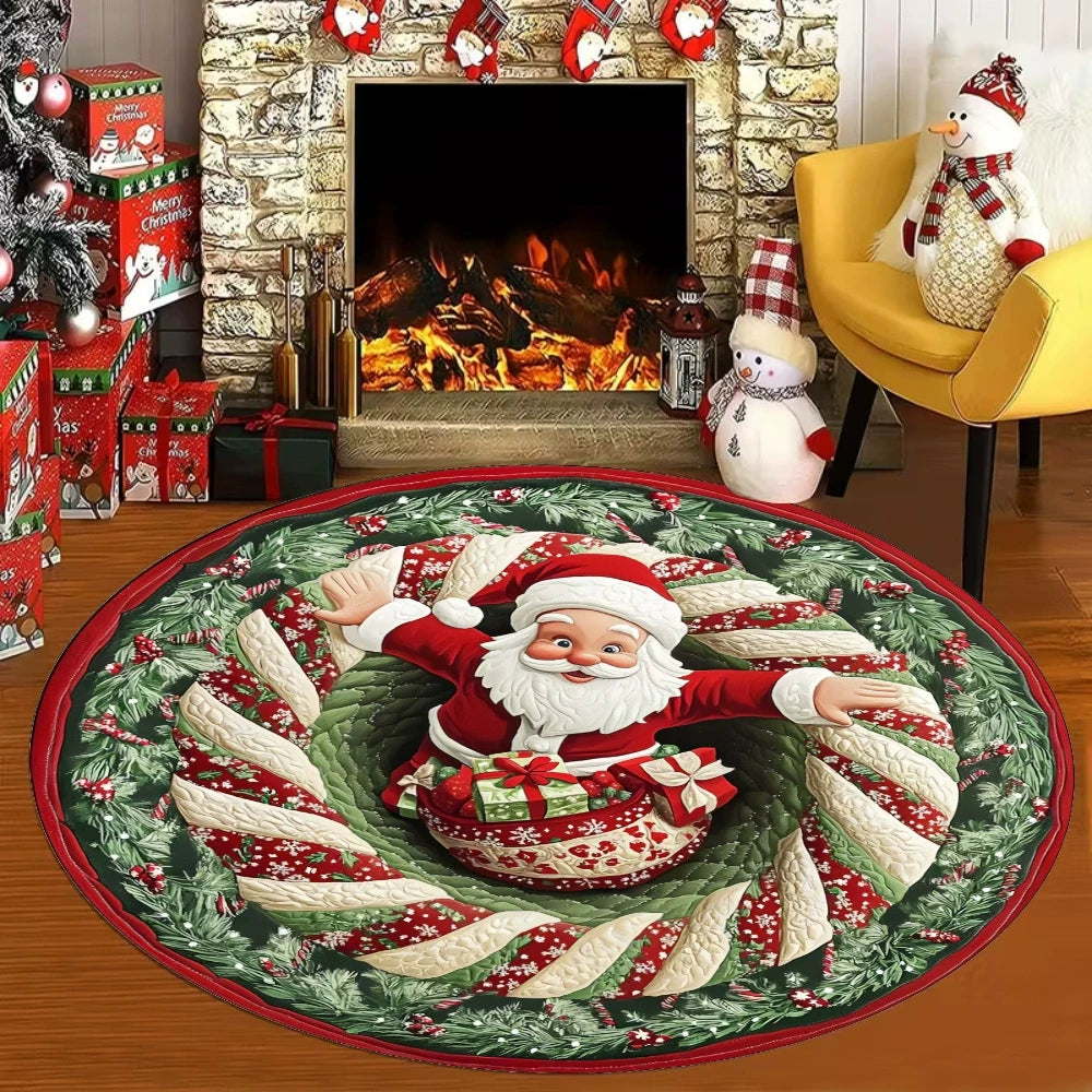 🌀 3D Illusion Christmas Rug 🎄 | Round, Non-Slip & Washable | Eye-Catching Home Decor ✨