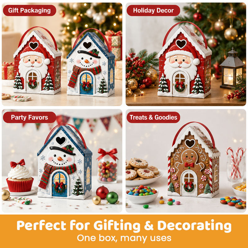 🏠🎄 "Christmas Cottage" Gift Box with Handle — 5 festive designs, house‑shaped packaging with carrying handle