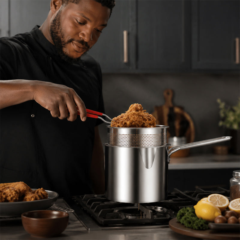 🍟 Mini Deep Fryer Pot Made of 304 Stainless Steel with Drain Basket
