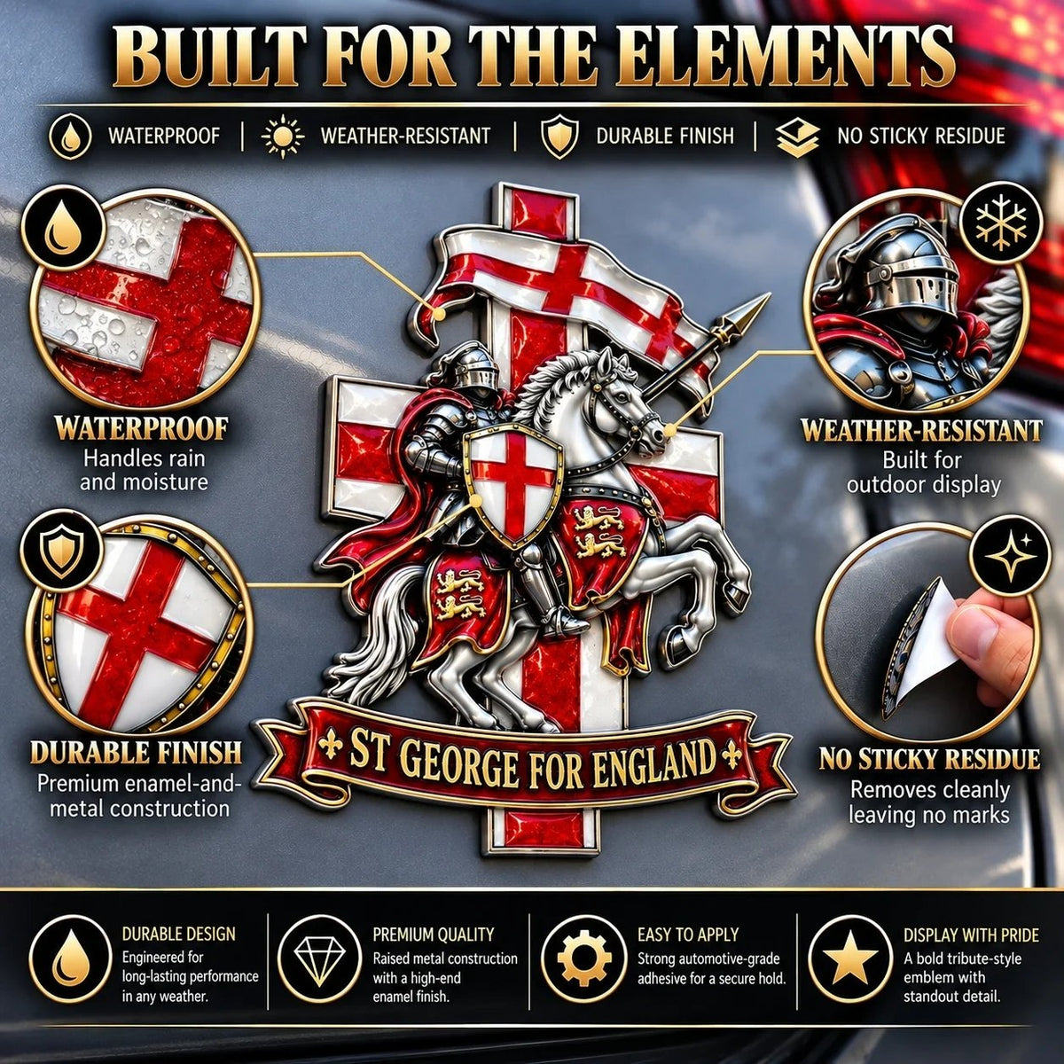 🛡️ St George for England Metal Car Emblem – A Symbol of Protection & Blessing