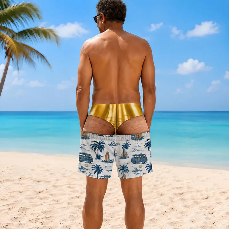 🩳 Fun cowboy‑style leopard print beach swim shorts