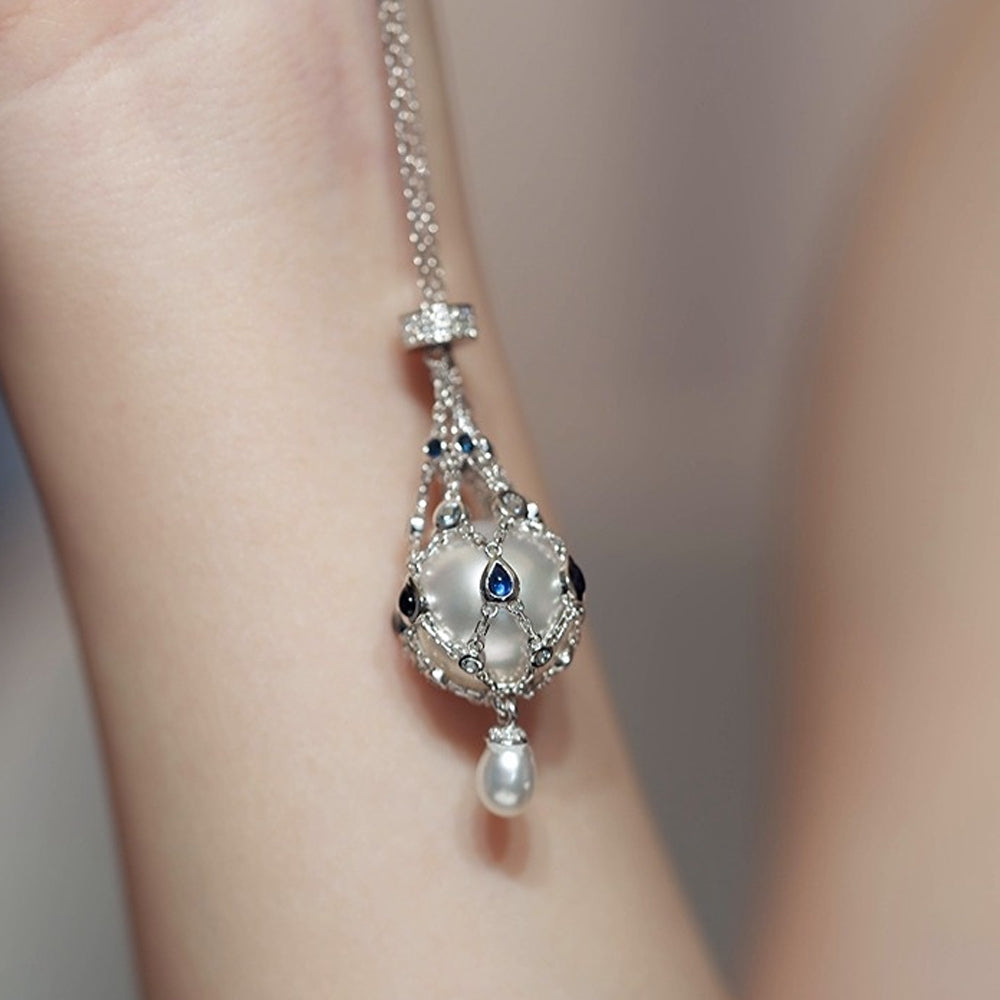 ✨14.0-15.0 mm Freshwater Pearl & Blue Gemstone Lavalier Pendan💎