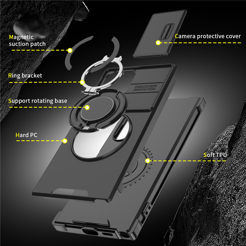 Galaxy S Series Armor Case 🛡️ Sliding Camera Protector & 360° Ring Stand 🧲 Magnetic Compatibility