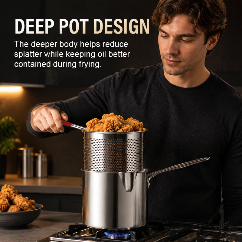 🍟 Mini Deep Fryer Pot Made of 304 Stainless Steel with Drain Basket