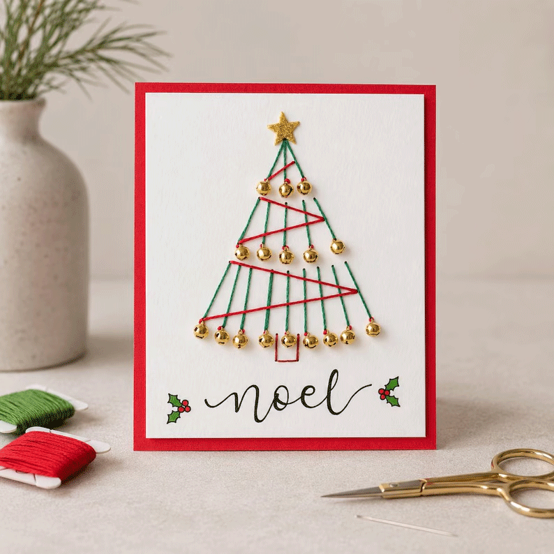 🎄🧵 DIY Christmas Embroidered‑Style Card Kit (6 designs) — a unique card, a gesture made from the heart