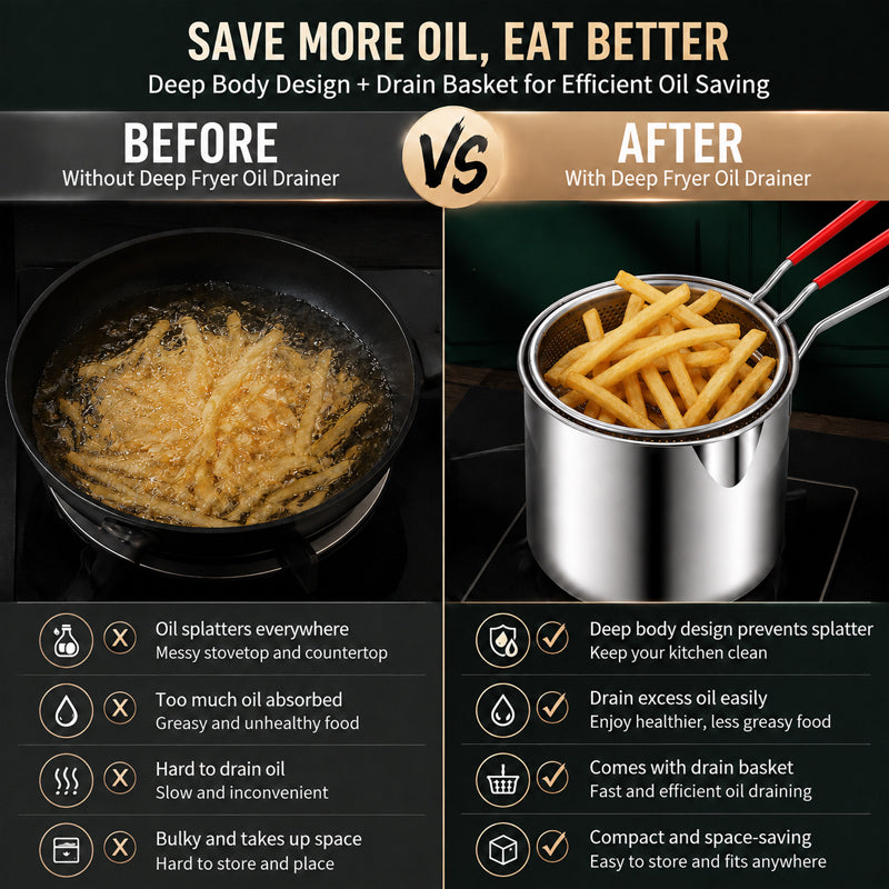 🍟 Mini Deep Fryer Pot Made of 304 Stainless Steel with Drain Basket