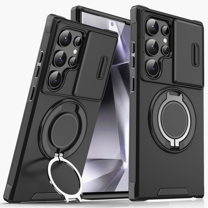 Galaxy S Series Armor Case 🛡️ Sliding Camera Protector & 360° Ring Stand 🧲 Magnetic Compatibility