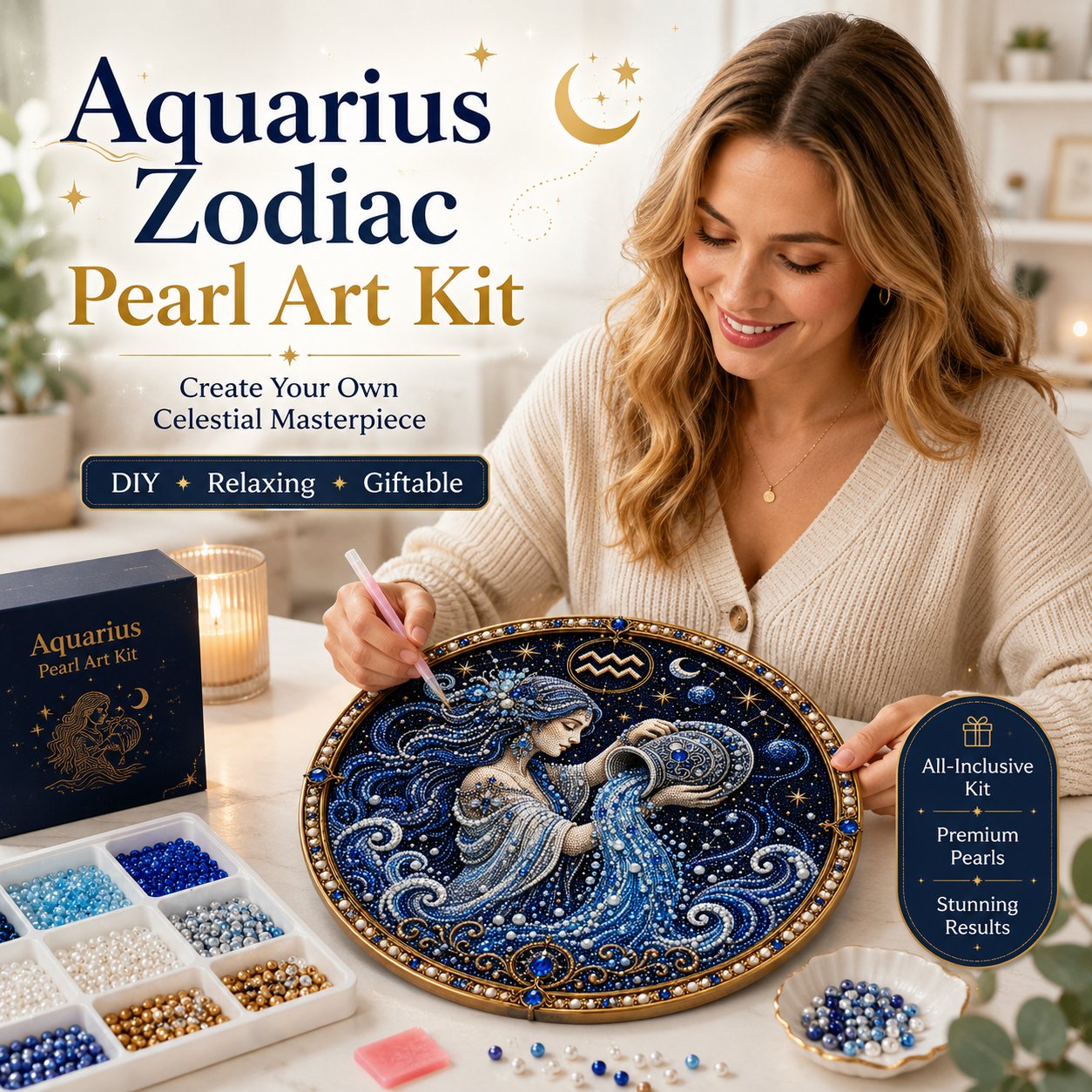 🌙 Magic On Your Wall! Luxury 3D Zodiac Pearl Art For A Cozy Home 🔮