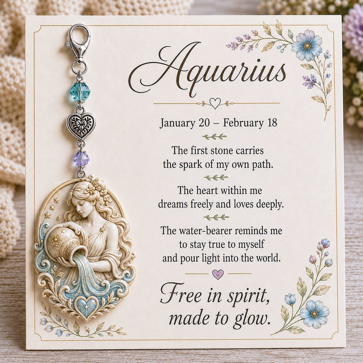 💫12 Zodiac Birthstone Charm Keepsake Card | Astrology Birthday Gift for Her