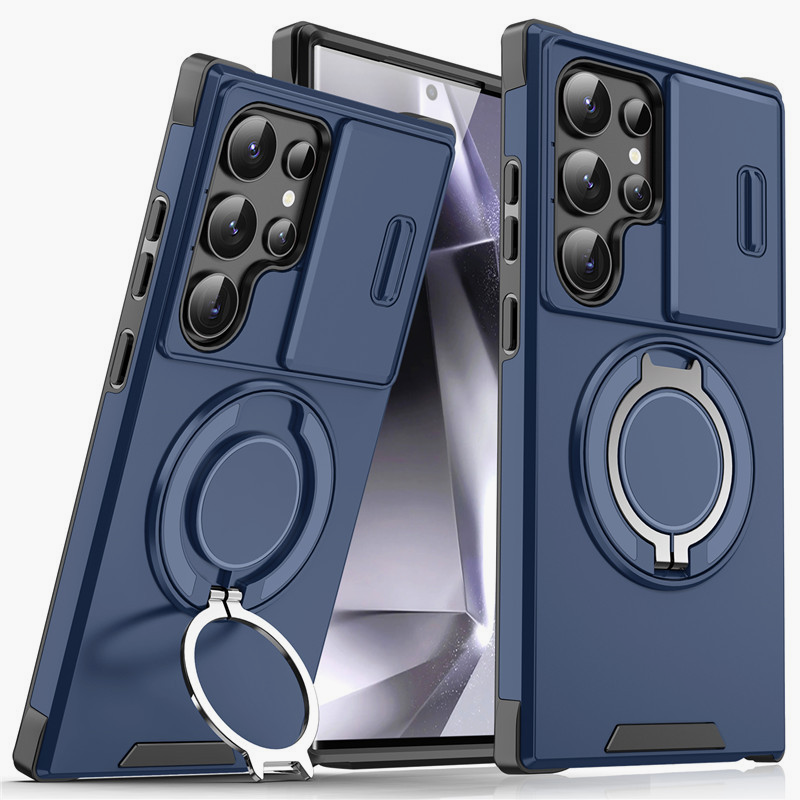 Galaxy S Series Armor Case 🛡️ Sliding Camera Protector & 360° Ring Stand 🧲 Magnetic Compatibility