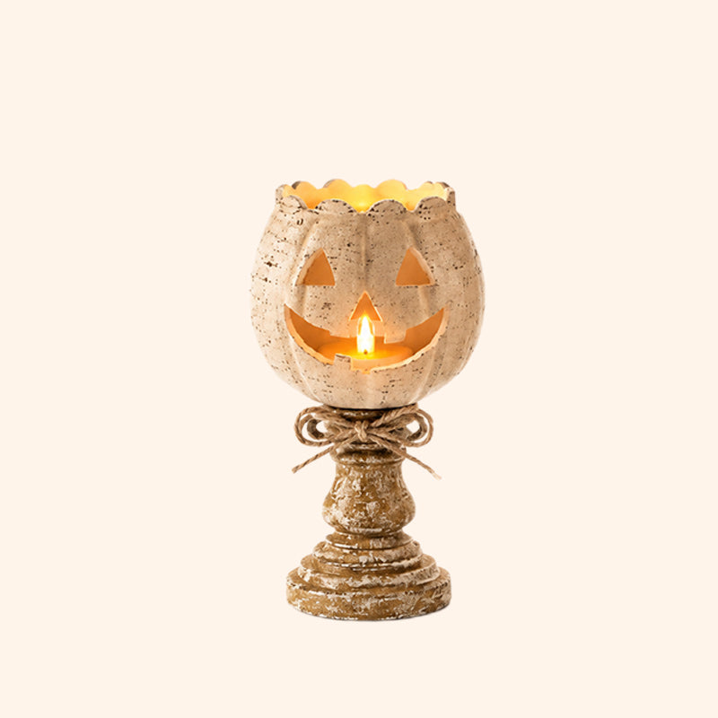 🎃 Cute Pumpkin Candle Holder: Rustic Pedestal Jack-O'-Lantern Decor! 🕯️