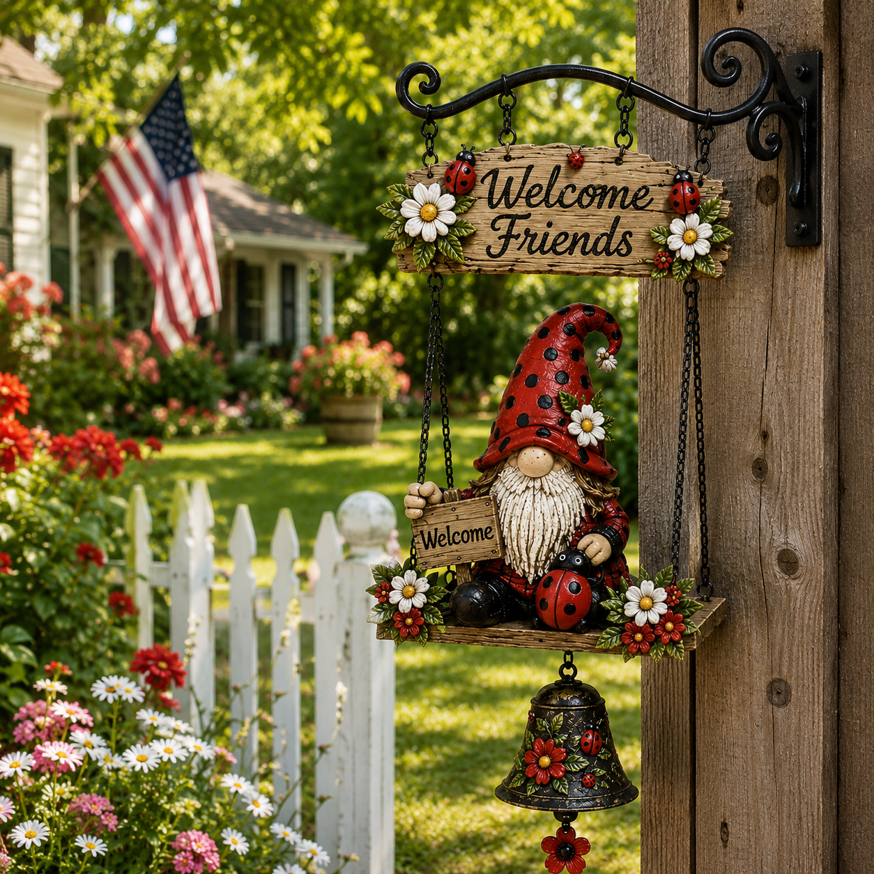 🐞 Rustic Garden Gnome Bell Outdoor Decoration 🌼