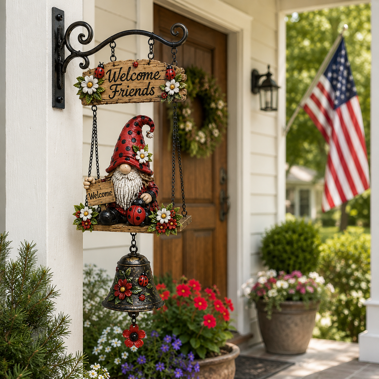 🐞 Rustic Garden Gnome Bell Outdoor Decoration 🌼