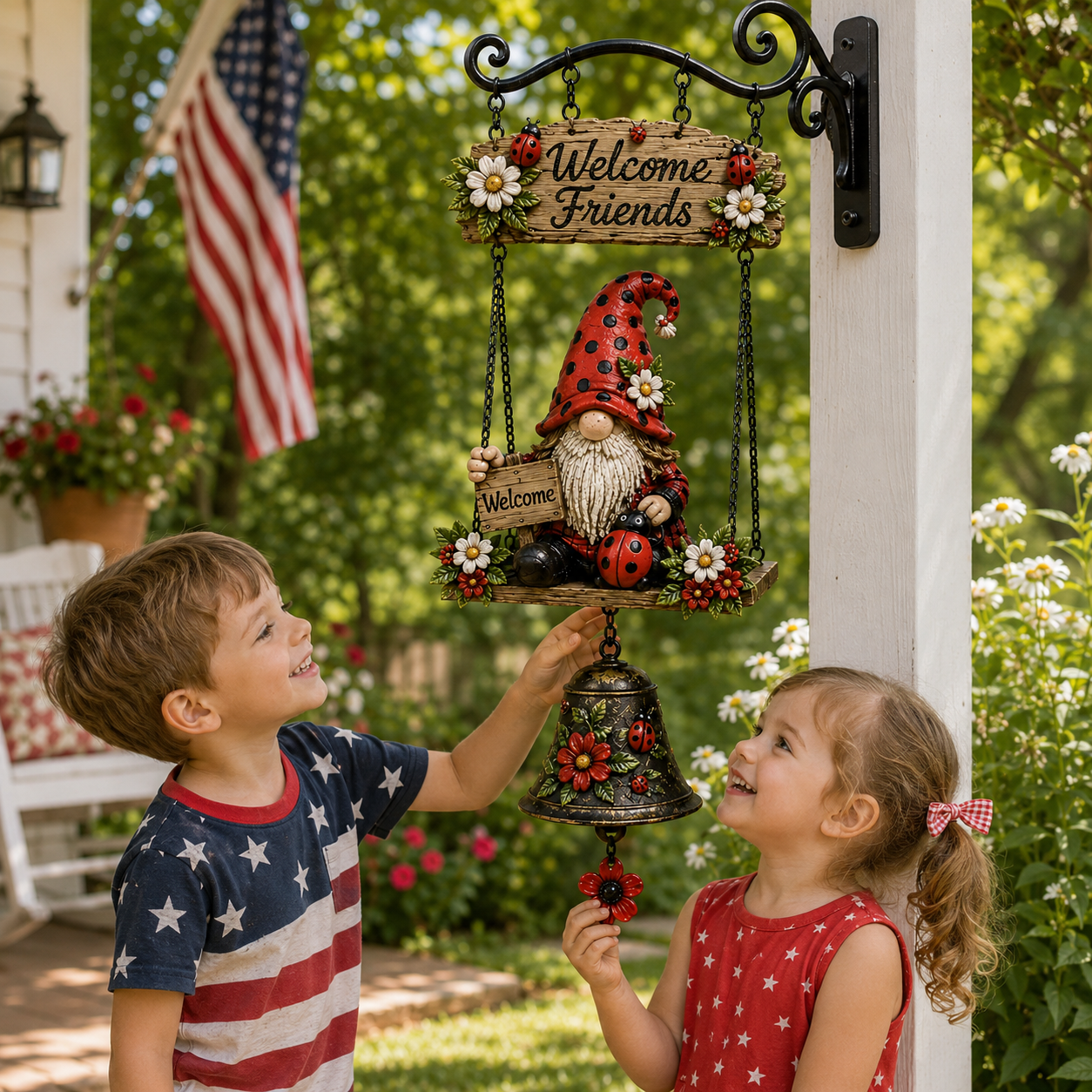 🐞 Rustic Garden Gnome Bell Outdoor Decoration 🌼