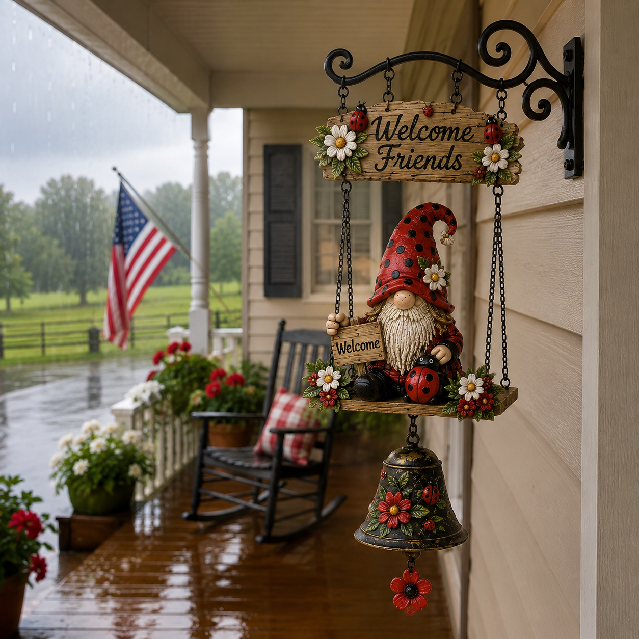 🐞 Rustic Garden Gnome Bell Outdoor Decoration 🌼