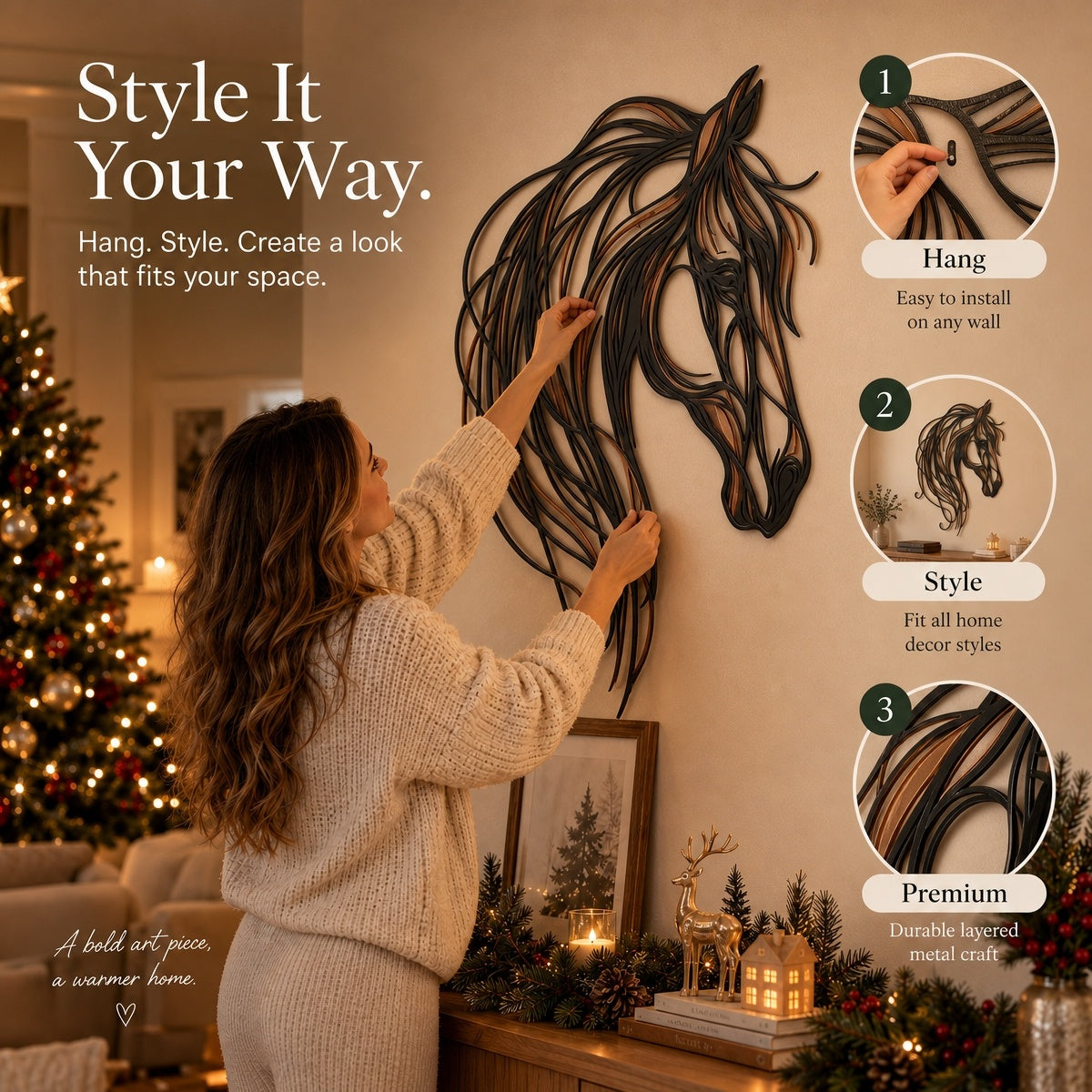 🐎 Horse Head Openwork Metal Wall Art