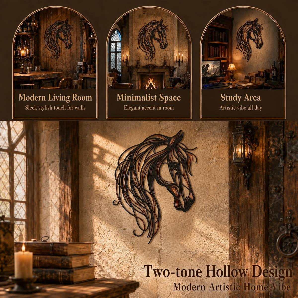 🐎 Horse Head Openwork Metal Wall Art