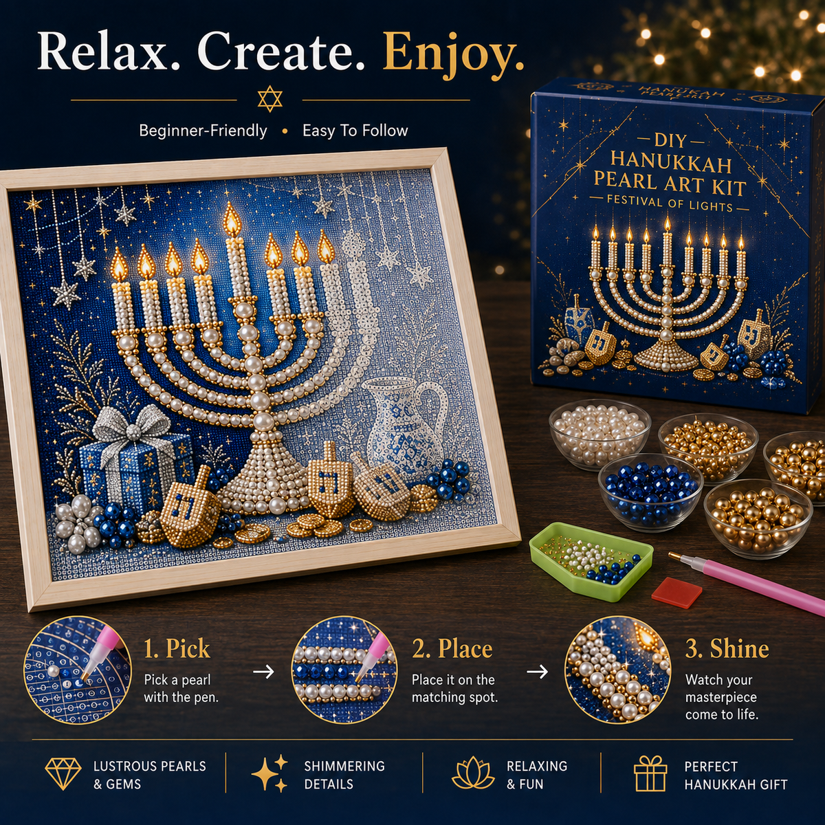 🕎✨ Hanukkah Pearl Art DIY Kit — create something beautiful together, one pearl at a time