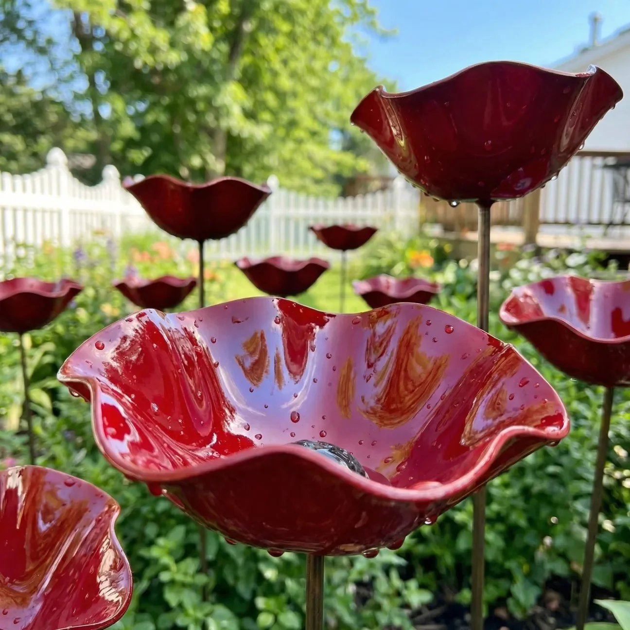 💖Handmade Metal Flower Garden Stake🐦