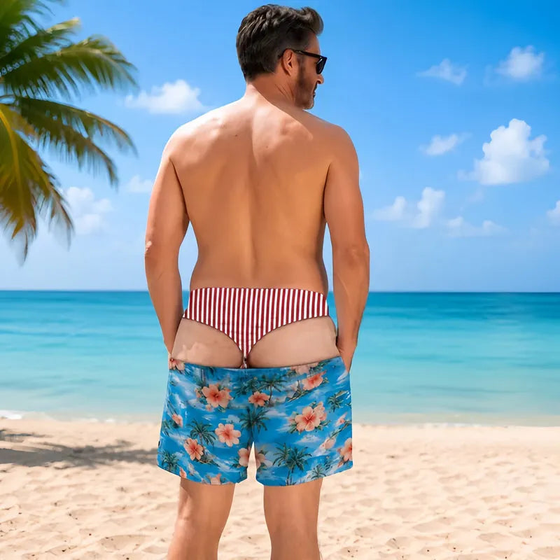🩳 Fun cowboy‑style leopard print beach swim shorts