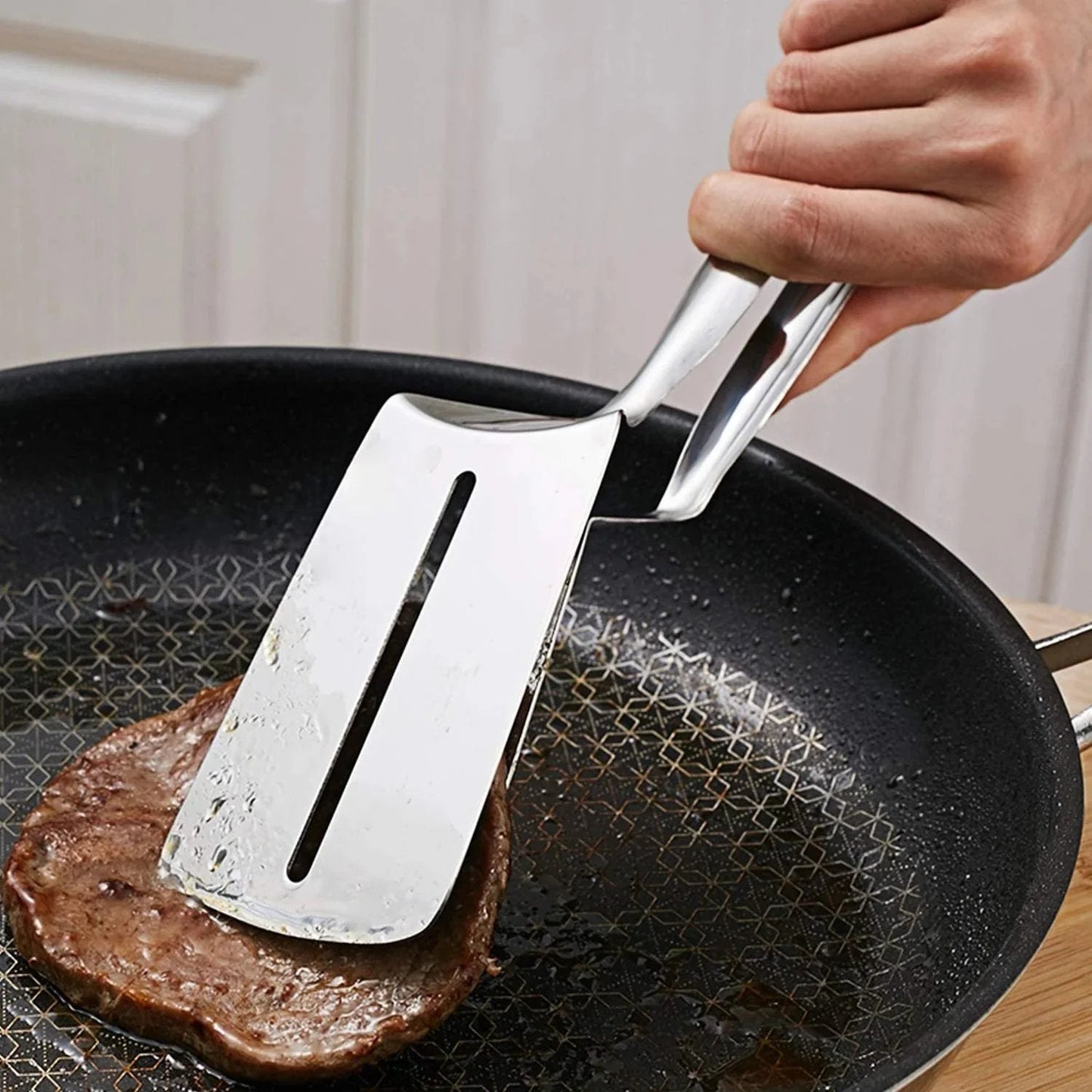 🔥 Multi-functional Stainless Steel Cooking Tongs – Tongs & Spatula All In One! 🍔✨