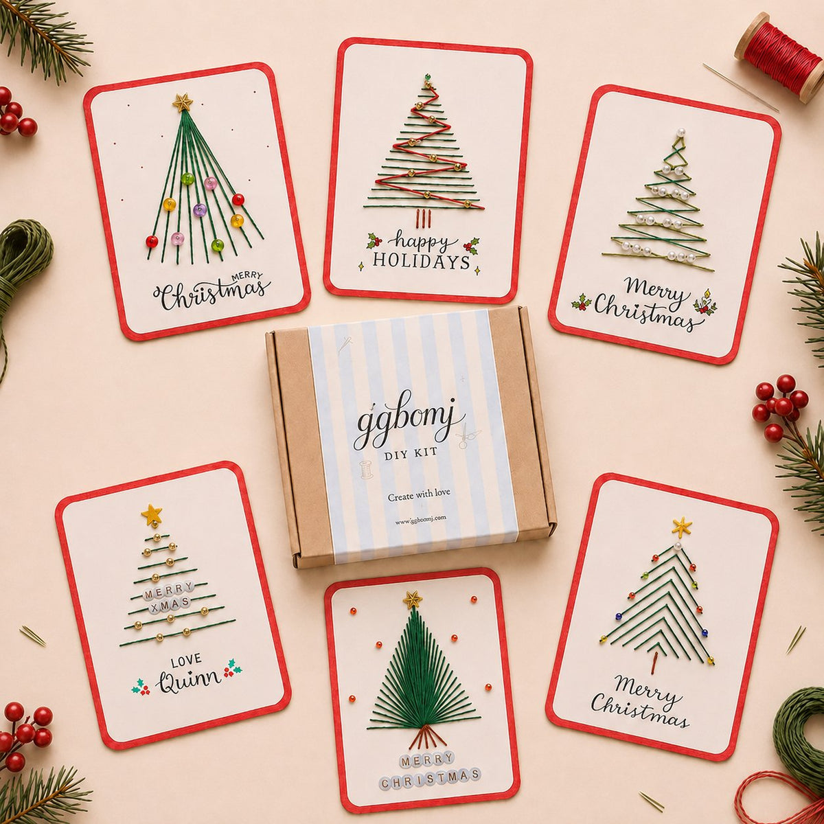 🎄🧵 DIY Christmas Embroidered‑Style Card Kit (6 designs) — a unique card, a gesture made from the heart