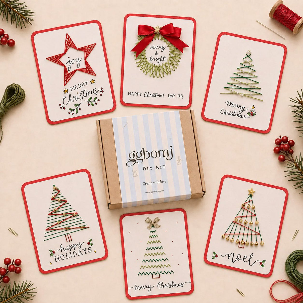 🎄🧵 DIY Christmas Embroidered‑Style Card Kit (6 designs) — a unique card, a gesture made from the heart