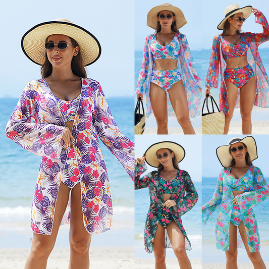 👙Fashionable multicolored printed three-piece bikini ✨